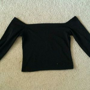 Off the Shoulder Long Sleeve Black Crop Top